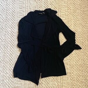 Chicos Travelers Black Wrap Jacket Draped Open Front Tie Waist Cardigan Size 0